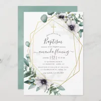 Eucalyptus Floral Geometric Baptism Invitation