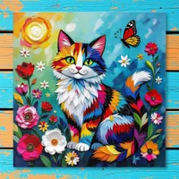 Colorful Cat and Butterfly Metal Print