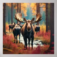 *~* Nature AP49 MOOSE Forest  PINES STREAM Poster