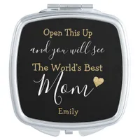 Worlds Best Mom Elegant Script  Name Black Compact Mirror