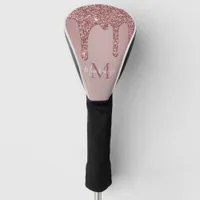 Luxury Rose Gold Sparkle Dripping Glitter Monogram Golf Head Cover