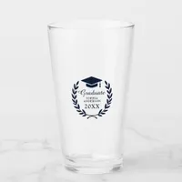 Elegant Navy Blue Custom Name Graduation Party Glass