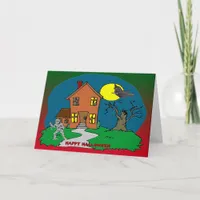 Haunted House, Witch and Mummy Card