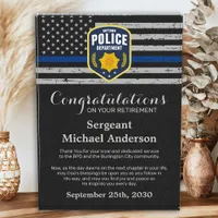 Police Retirement Custom Officer Thin Blue Line Acrylic Award