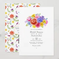 Watercolor Floral Fiesta QR Code RSVP Wedding Invitation