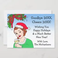 Merry Christmas and Happy New Year Retro Lady Card