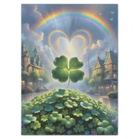 Shamrocks in a village with a rainbow in the sky tissue paper