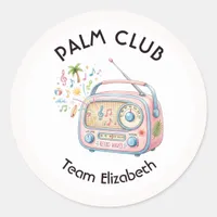 Palm Club Retro Radio Palm Springs Bachelorette Classic Round Sticker