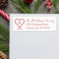 Candy Cane Heart Monogram Christmas Return Address Label