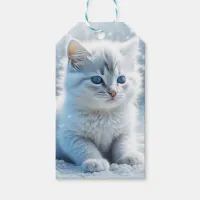 Little White Kitten in Snow Christmas Gift Tags