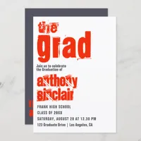 Sporty Scarlet and Gray Typography Grad Photo Invitation