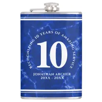 Elegant Blue Marble 10 Years Work Anniversary Flask