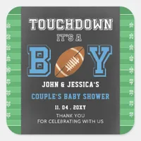 Touch Down Its a Boy Football Baby Shower Party Square Sticker