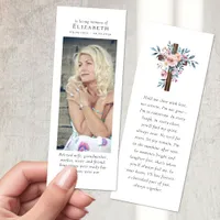 In Loving Memory Photo Floral Cross Funeral Bookmarks