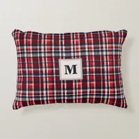 Tartan Pattern Red Plaid Christmas Monogrammed Accent Pillow