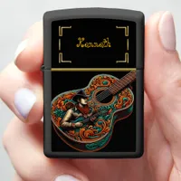 Bold Cowboy Guitar on Black Canvas Zippo Lighter