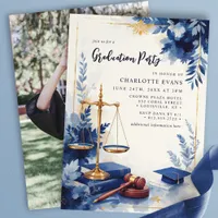 Scales of Justice Law School Floral Grad Photo Invitation