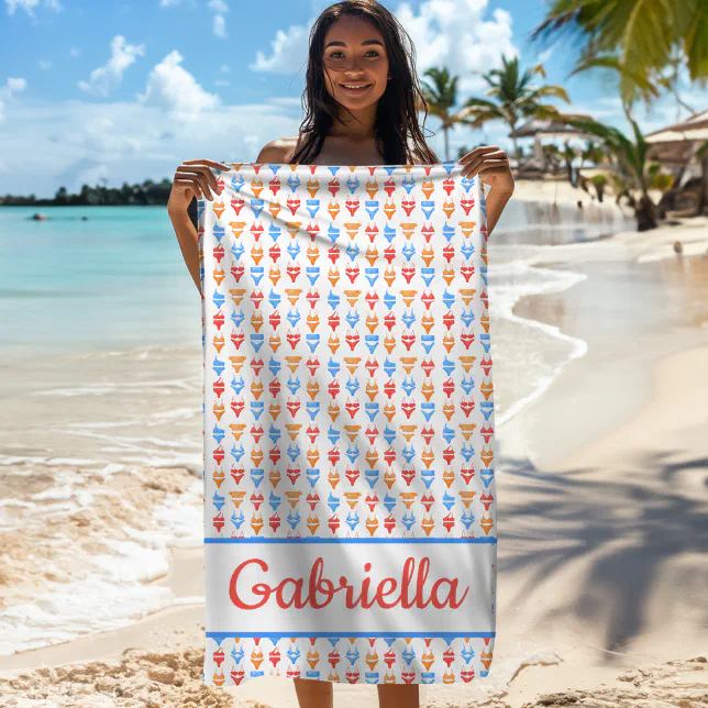 Fun Beach, Pool Party Chic Personalized Name Gift Beach Towel