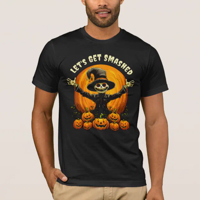 Skeleton & Pumpkins | Halloween Black T-Shirt