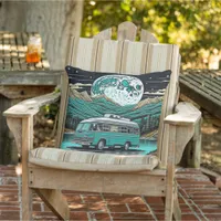 Teal Vintage RV Camper in the Mountains Retro Outdoor Pillow