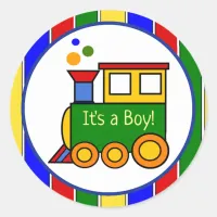 It's a Boy Choo Choo Train Prime Baby Shower Classic Round Sticker