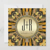 Illusion Art Deco Black Gold Dinner Party Invite