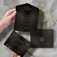Fine Filigree Gold Wedding V2 ID871 All In One Invitation