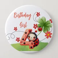 Ladybug / Watercolor 4th Birthday button