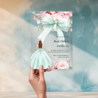 Sage green bow pink florals dress clear Sweet 16 Acrylic Invitations