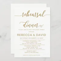 white and gold Elegant Script Rehearsal Dinner Invitation