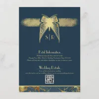 Art Deco Butterfly Monogram Blue Gold Wedding Enclosure Card