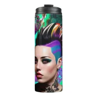 Mohawk Punk Girl Abstract Art Thermal Tumbler