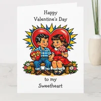 Large Happy Valentine's Day Retro Pop Art Vintage Card