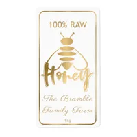 Gold On White 100% Raw Honey Bee Label Apiary