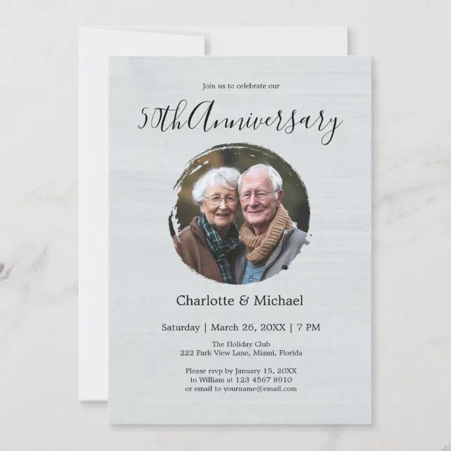 Modern Watercolor Wedding Anniversary Gray Photo  Invitation