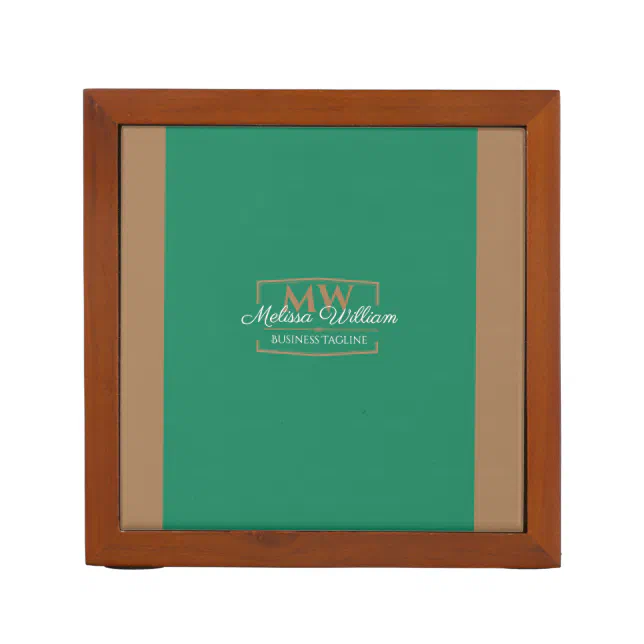 Green Gold Monogram Desk Organizer