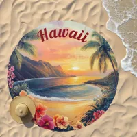 Painting of Hawaii Sunset Tropical Sea Beach Towel Beach Towel