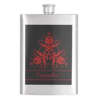 Romantic, Elegant Vintage Red Damask  Flask