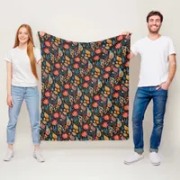 Cozy Autumn Floral Print Digital Folk Art Fleece Blanket