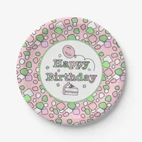 Pink and Green Happy Birthday Paper Plates