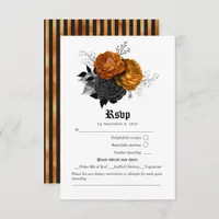 Burnt Orange & Black Gothic Halloween Roses RSVP Card