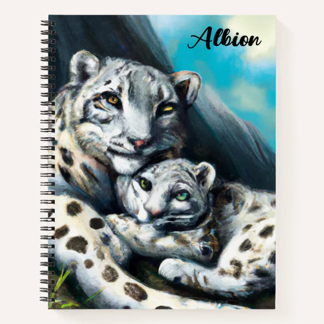 Mother Snow Leopard and Cub in the Mountains Notebook