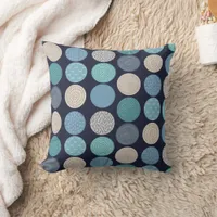 Teal Beige Abstract Circle Pattern Throw Pillow