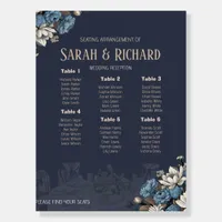 Elegant Navy Blue Floral Wedding Seating Chart Foam Board
