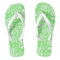 Stylish Lime Green and White Paisley Patterned Flip Flops