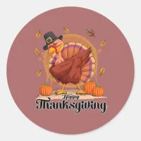 Happy Thanksgiving Typography Round Sticker