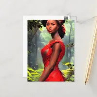 Safari Queen: Majestic African Woman Red Feathers Postcard