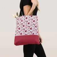 Red and Pink Hearts Roses Doodle Art Color Block Tote Bag