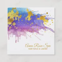 *~* Abstract Purple Watercolor Gold Luxe Glam Bold Square Business Card