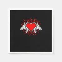 Funny Skeleton Hand Heart Valentines Day Playful Napkins
